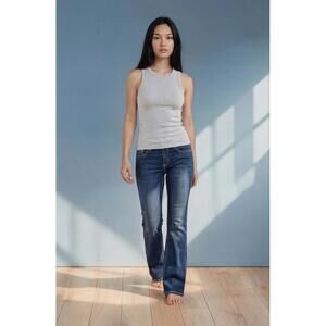 Women’s Express Stretch Bell Flare Dark Blue Denim Jeans Size 6R  Mid Rise 9.5"